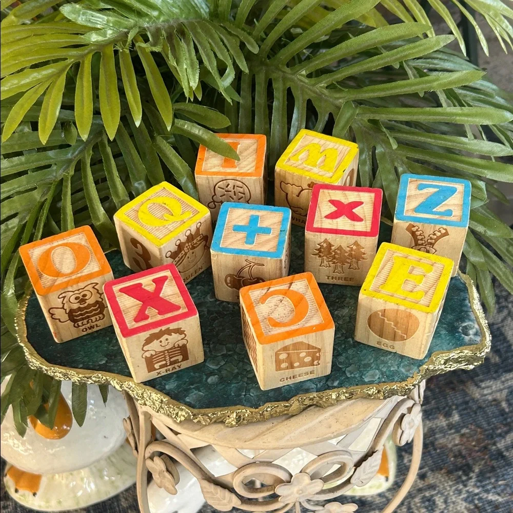 Vintage Wooden Alphabet Building Blocks